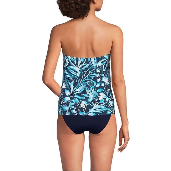 Land's End 1 Piece Bandeau high leg mesh Fauxkini Navy Graphic Floral Print Var - Picture 9 of 11